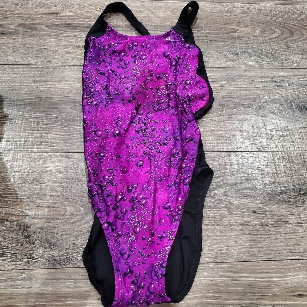 Girls One Piece Swimsuit Size 12-14 Vibrant Purple and Black Swimsuit